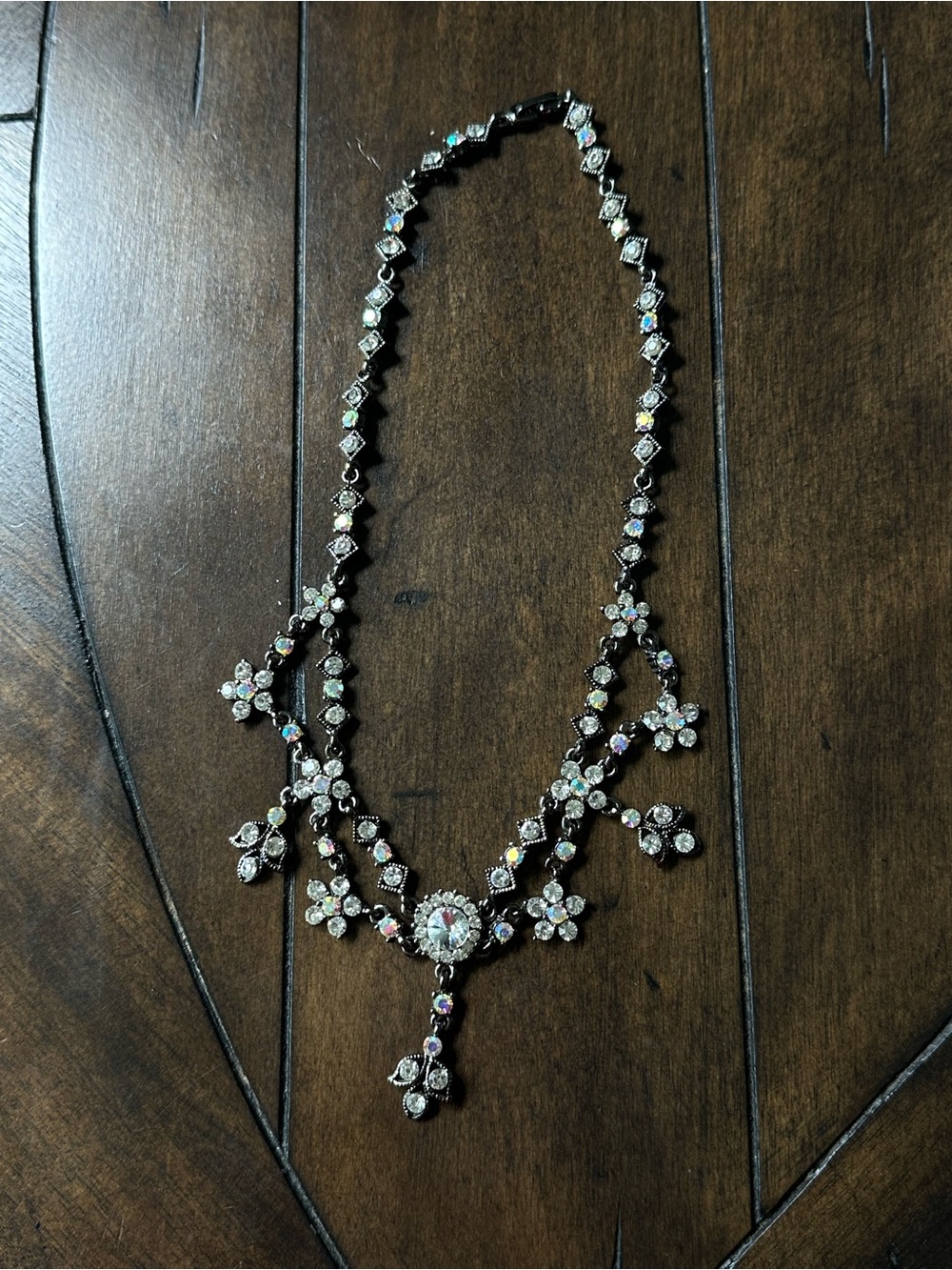 Crystal Flower Drop Necklace and Matching Earrings